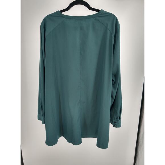 Sejour Blouse Top Plus 20W Keyhole Pleated‎ Button Neck Long Sleeve Casual Green - Picture 6 of 8